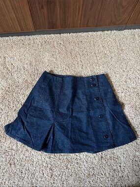 Denim Button-Accent Skirt in Dark Blue